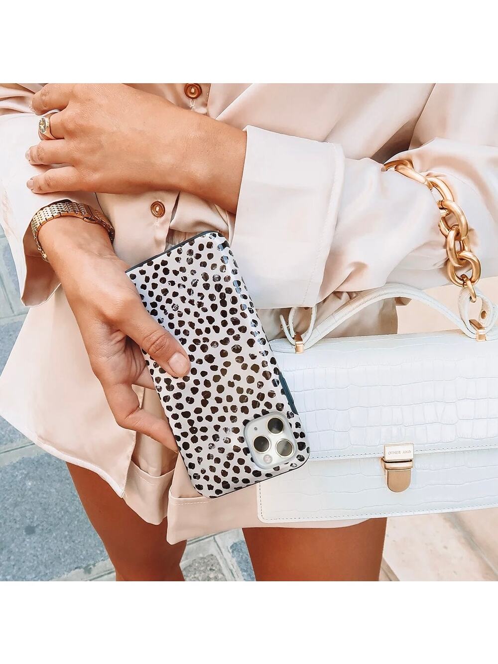 Burga Almond Latte iPhone Snap Case 11 Pro Black Ivory Dots Tough Case NEAR NEW